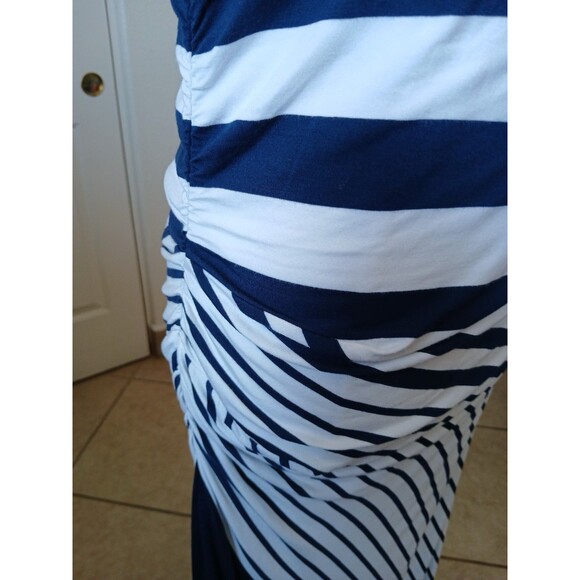 Soft Surroundings Maxi Dress Blue White Stripe Shirred Side M Coastal Nautical - Picture 12 of 16